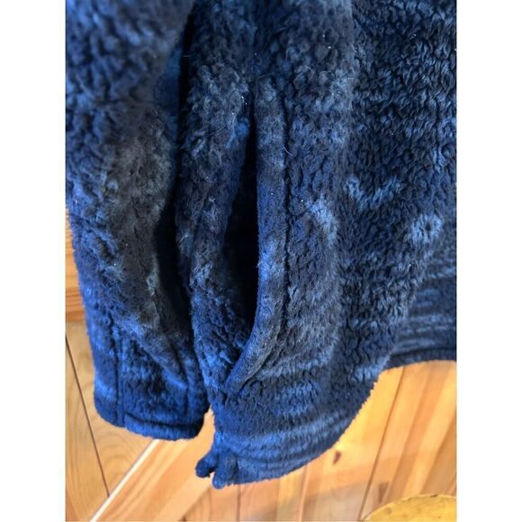 Alpine Sherpa Pullover Jacket Quarter Zip Navy Print Long Sleeve Fuzzy Medium (0 - Picture 2 of 9